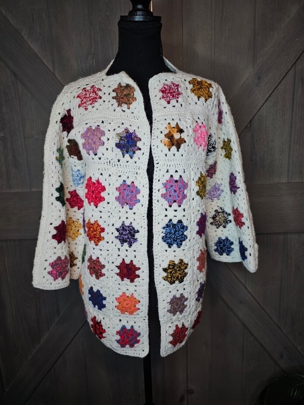 Vintage Grannycore Square Knit Sweater sz Large